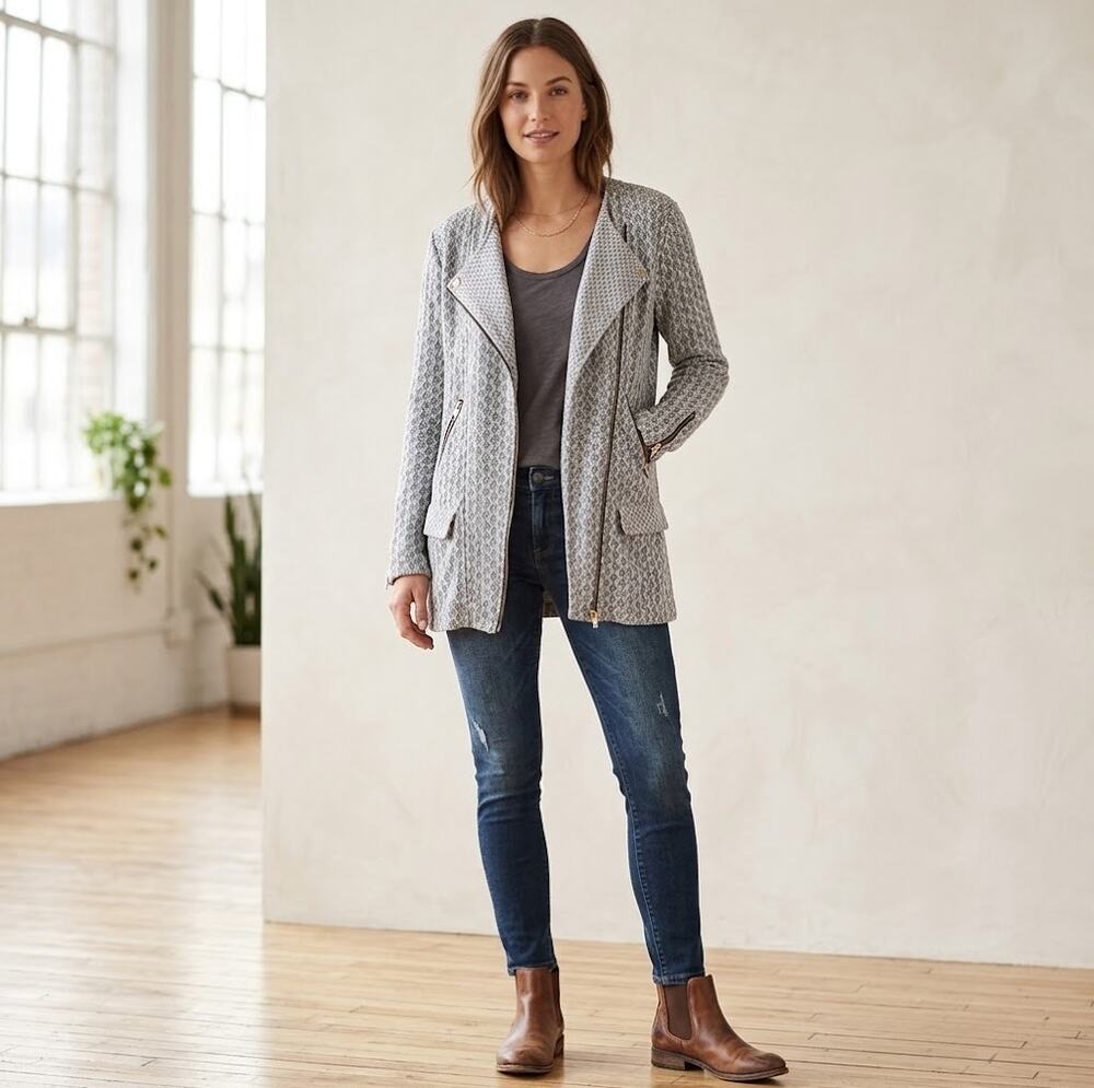 Lucky Lotus Lucky Brand Soft Knit Moto Jacket Asymmetrical Zip Women's Size L